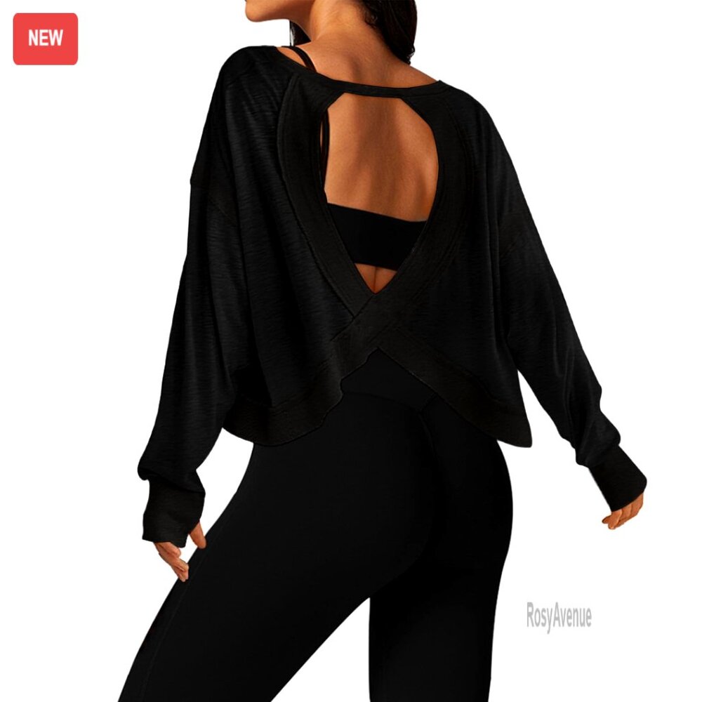 Open Back Long Sleeve Cropped Athletic Top For Women Gym Running Yoga